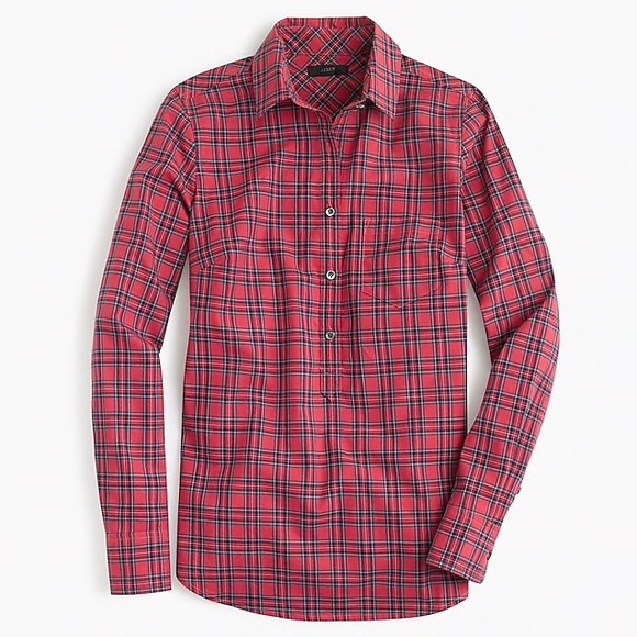 BRAND NEW!! J. Crew Red Tartan Popover Shirt - Picture 1 of 6